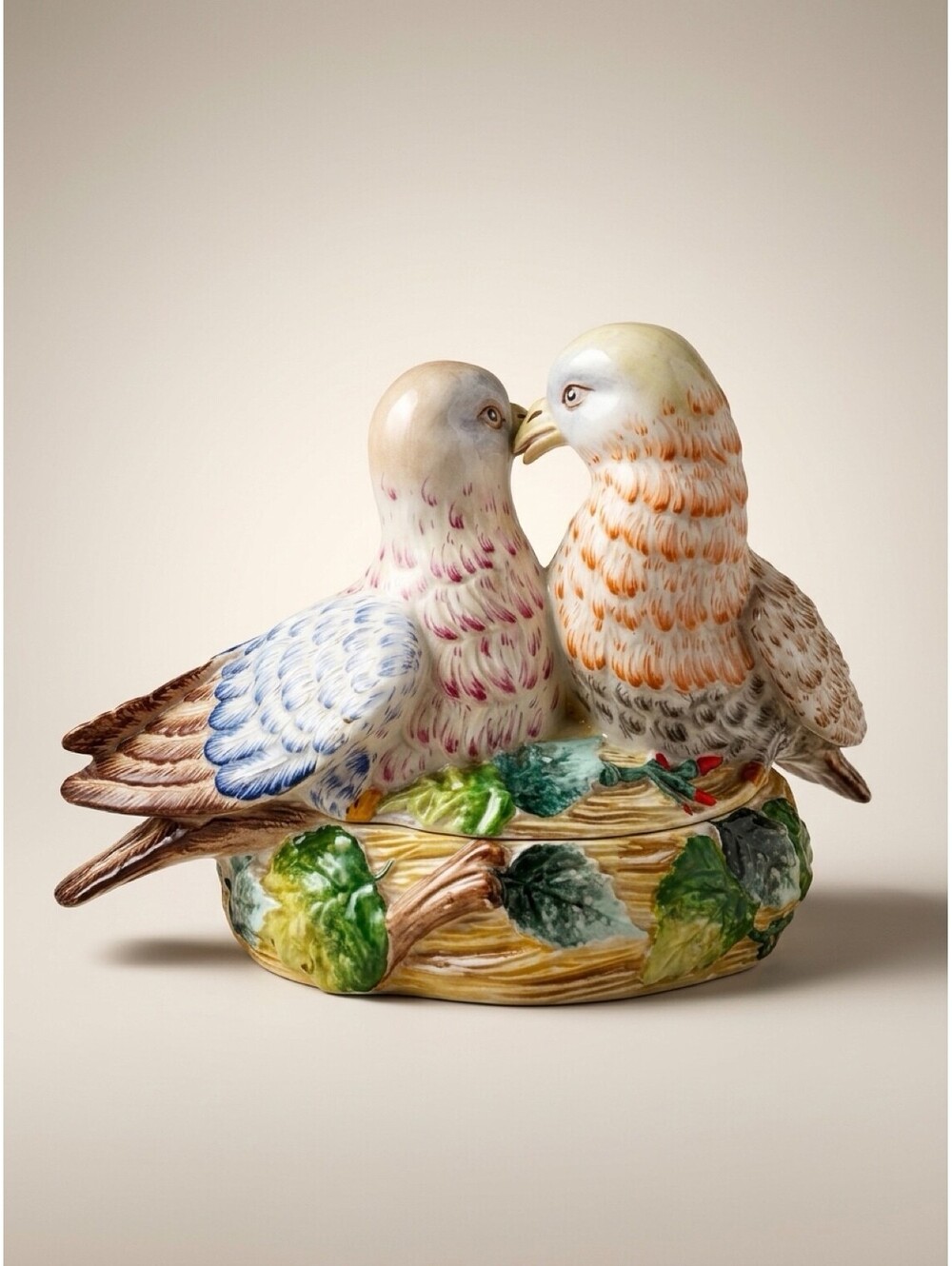 Vintage love birds Italian Porcelain container hand painting kitchen dinnerware